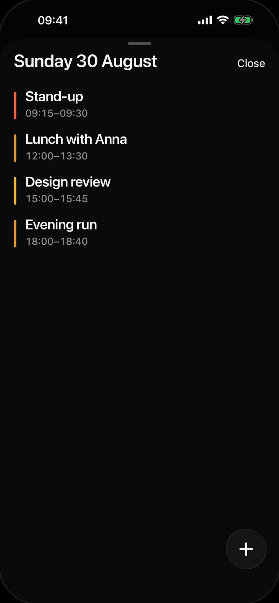 Glance Agenda op een iPhone: een dag geopend